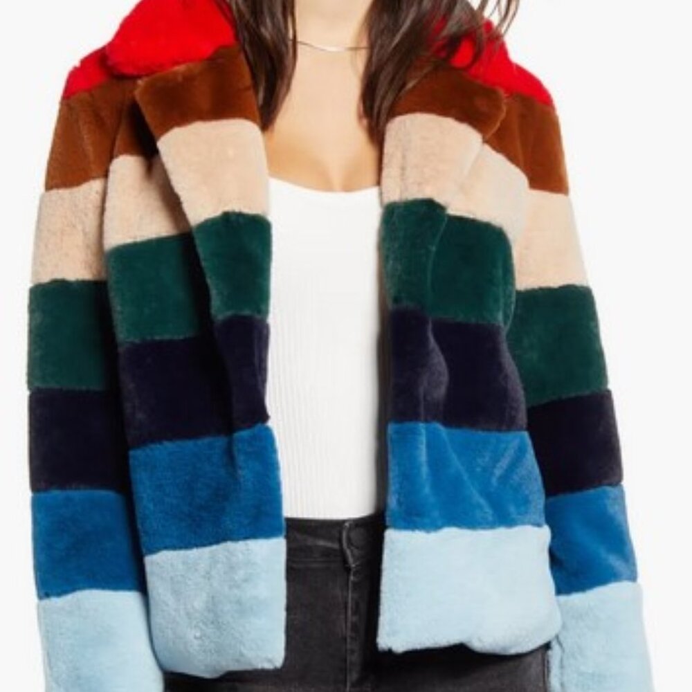 BLANKNYC Stripe Faux Fur Jacket